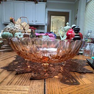 Vintage Large Pink Indiana Glass Bowl with Grape Design